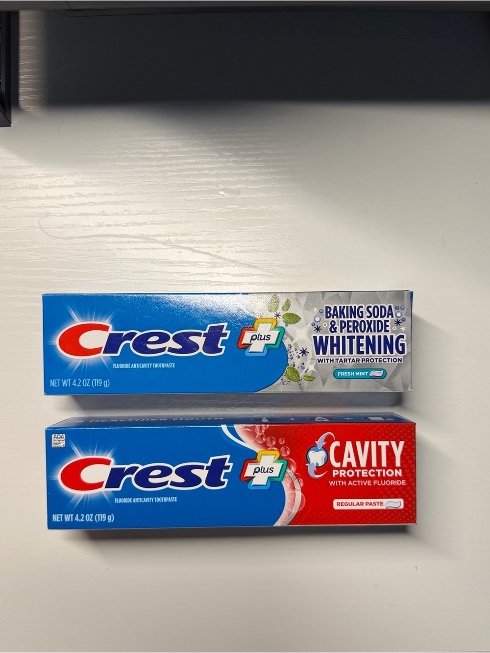 Crest Plus Toothpaste Duo - Blue, Red & White Packaging